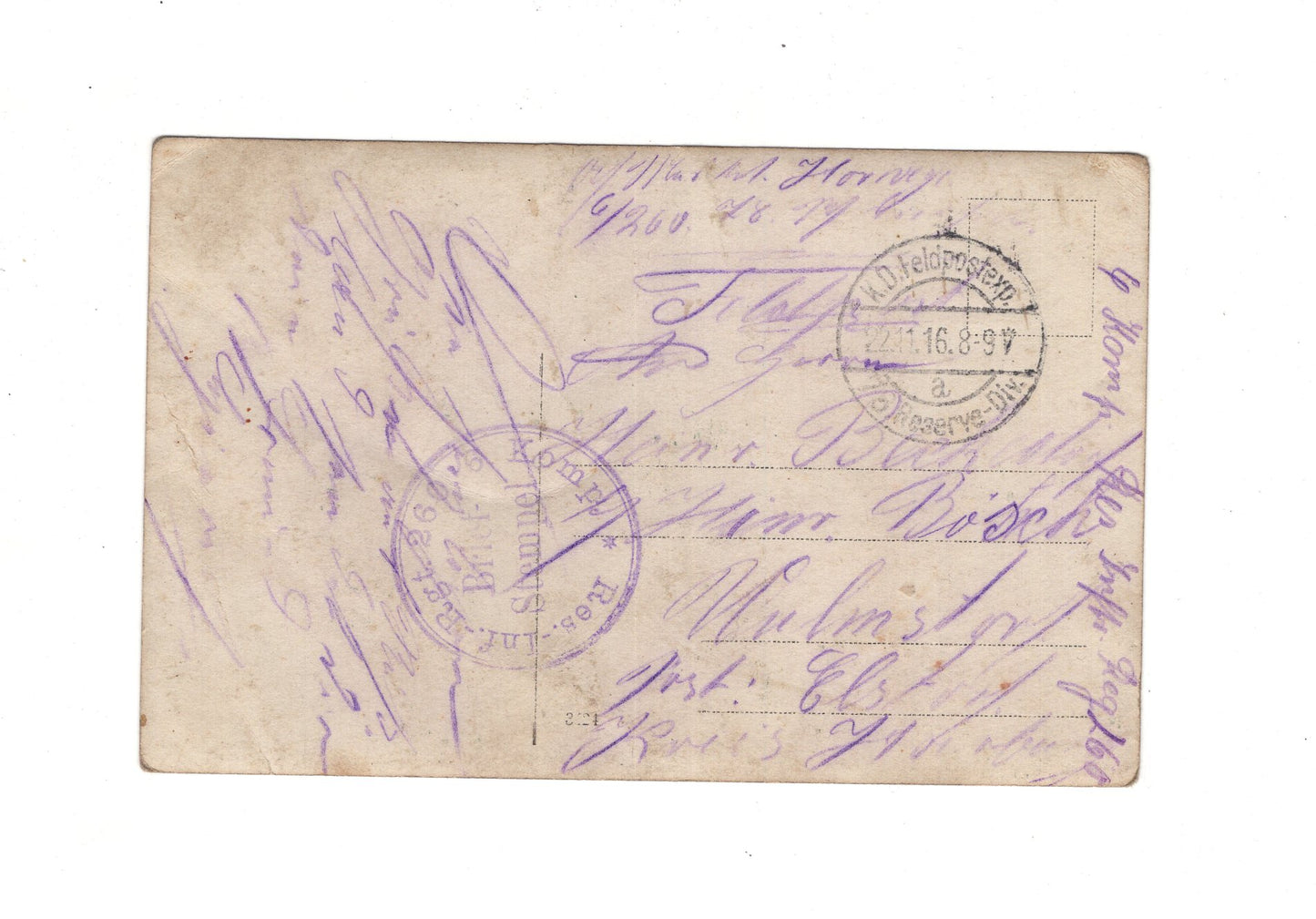 Ansichtskarte / Feldpost / Gruppenbild Soldaten Res. Inf. Regt. 260 - 1916