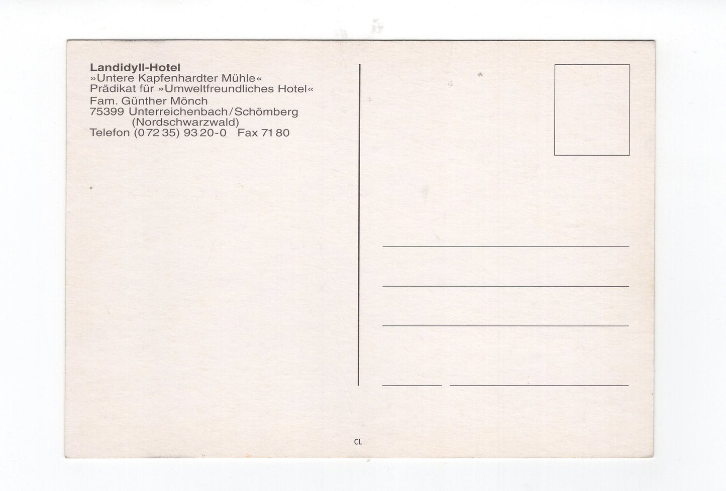 Ansichtskarte Unterreichenbach / Schwarzwald / Hotel Untere Kapfenhardter Mühle