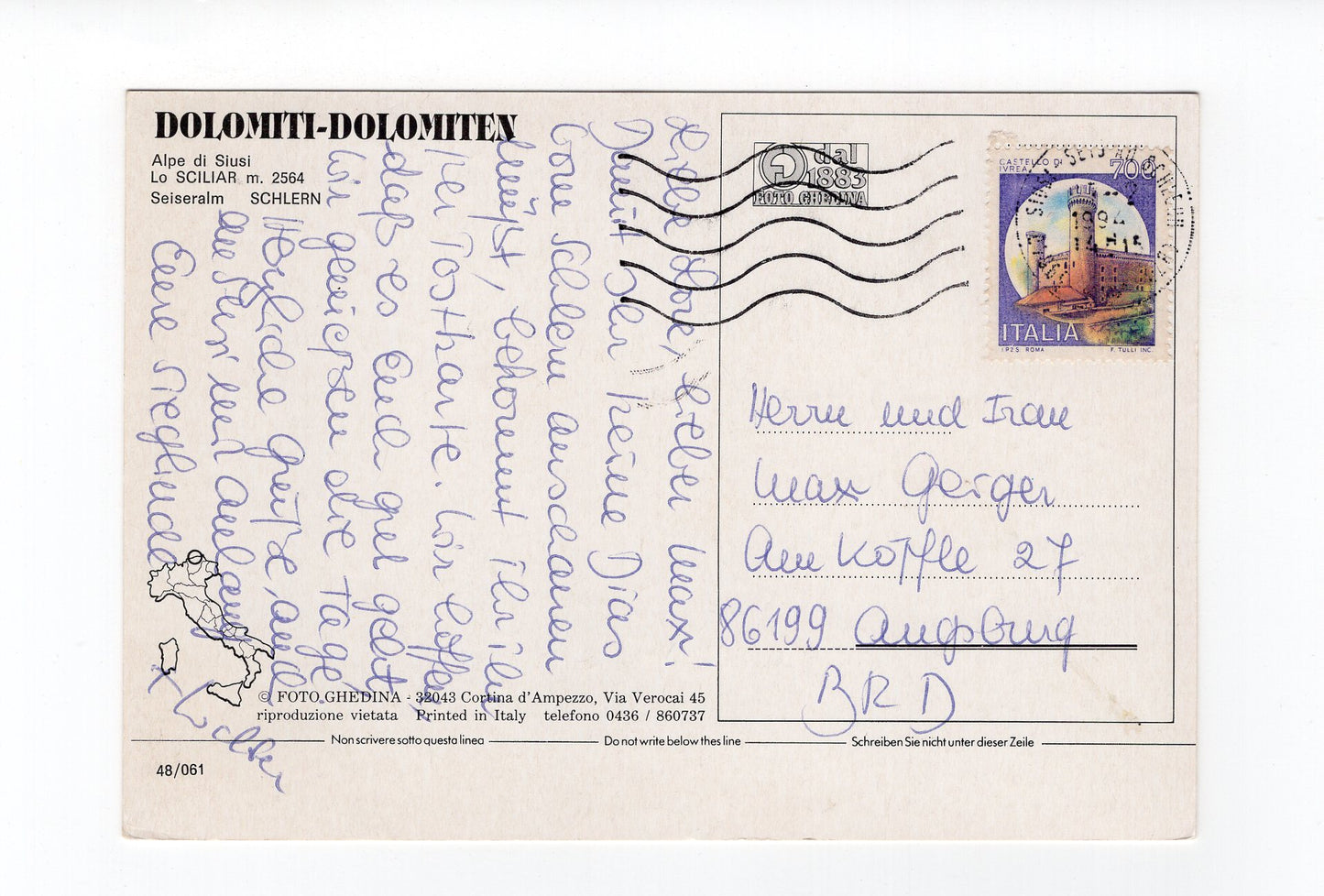 Ansichtskarte Dolomiten / Seiseralm / Schlern / Südtirol / Italien