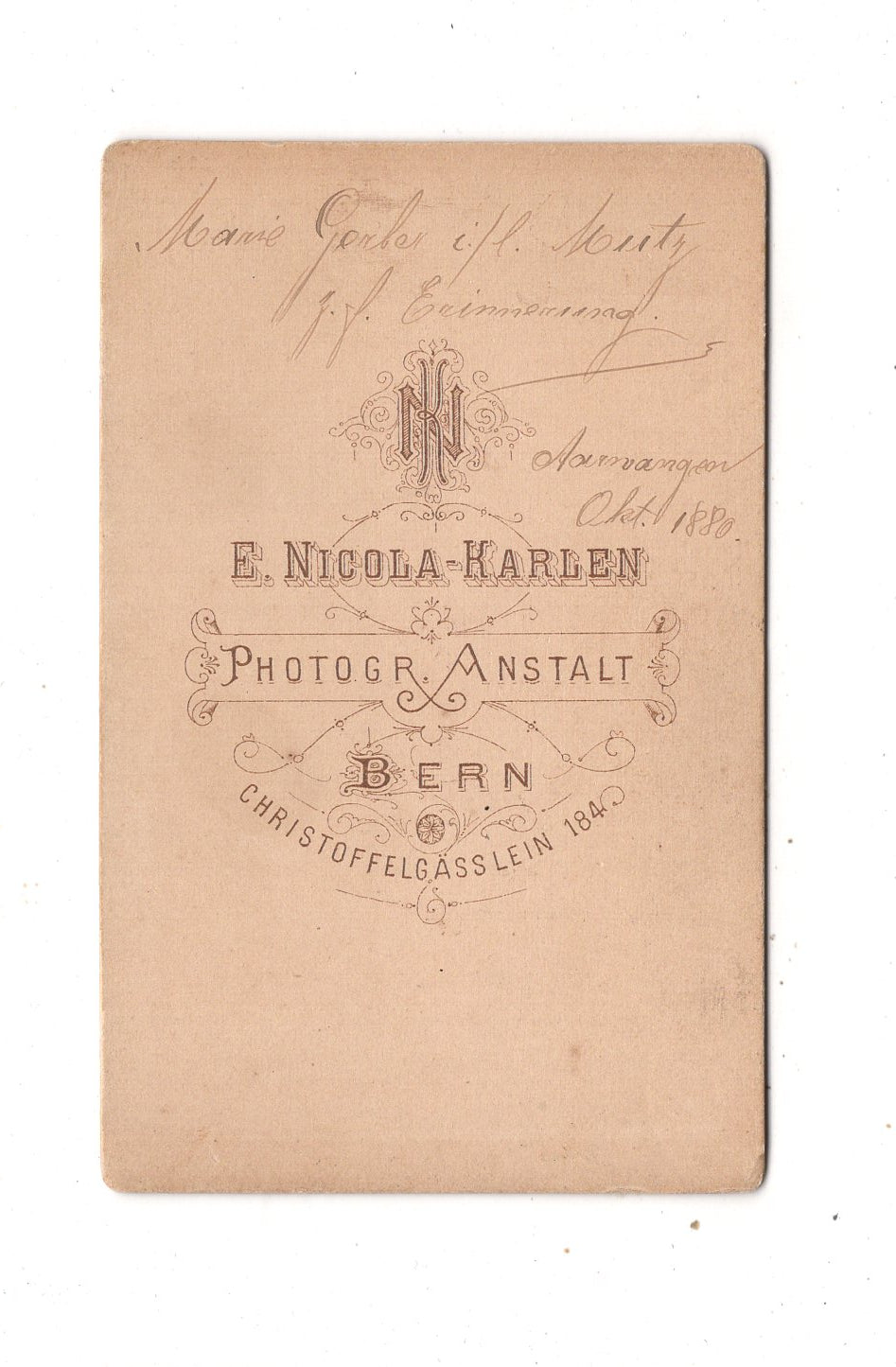 Fotografie Damenportrait mit Widmung - Bern 1880 / CDV N1-16