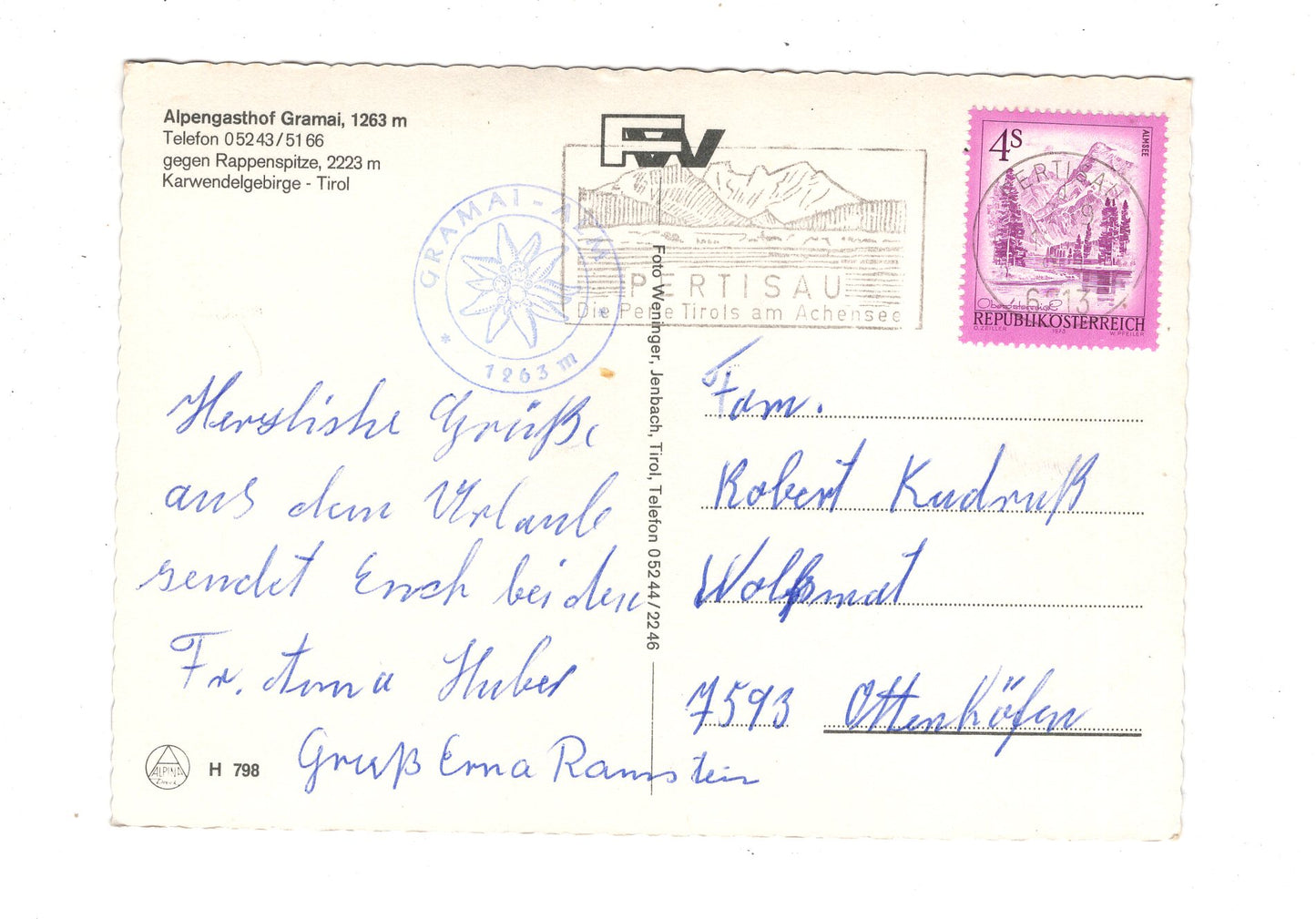 Ansichtskarte Alpengasthof Gramai / Karwendelgebirge / Tirol / Österreich / N1-67