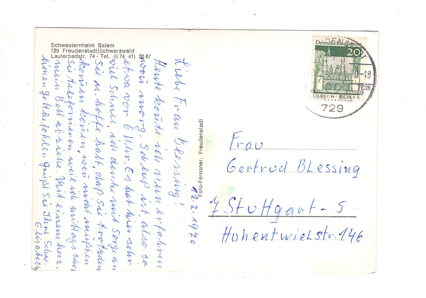 Ansichtskarte Freudenstadt im Schwarzwald / Schwesternheim Salem / J1-68