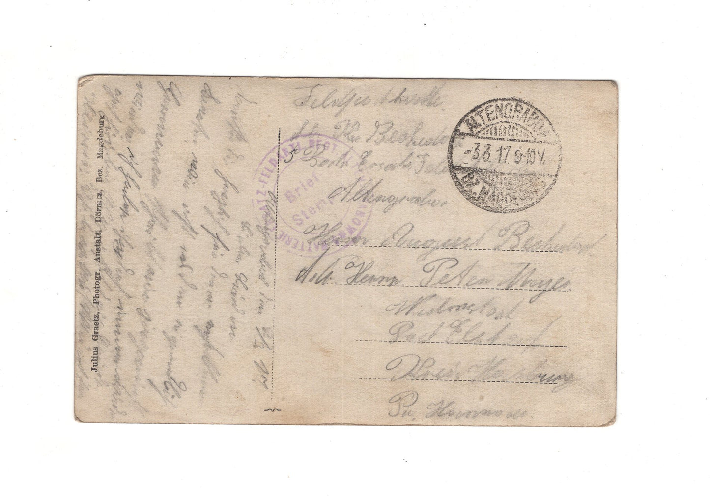 Ansichtskarte / Feldpost / Gruppenbild Soldaten mit Pickelhaube - Altengrabow 1917