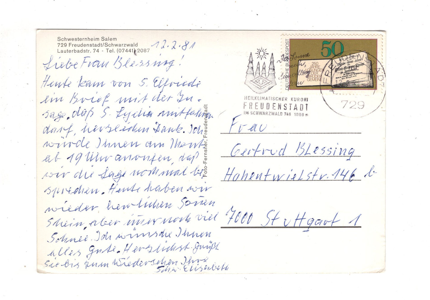 Ansichtskarte Freudenstadt im Schwarzwald / Schwesternheim Salem / J1-68