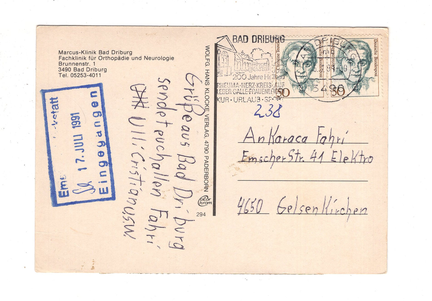 Ansichtskarte Marcus-Klinik Bad Driburg / J1-53