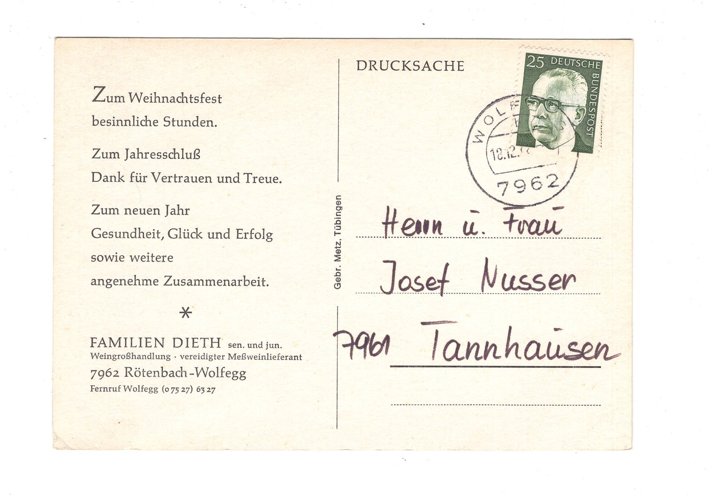 Ansichtskarte Weinkellerei Dieth / Rötenbach-Wolfegg im Allgäu / H1-58