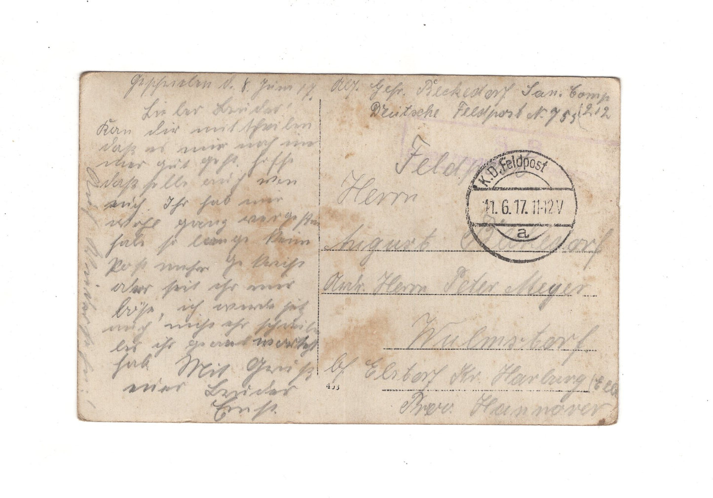 Ansichtskarte / Feldpost / Sanitäts-Soldaten S.K. 212 - 1917