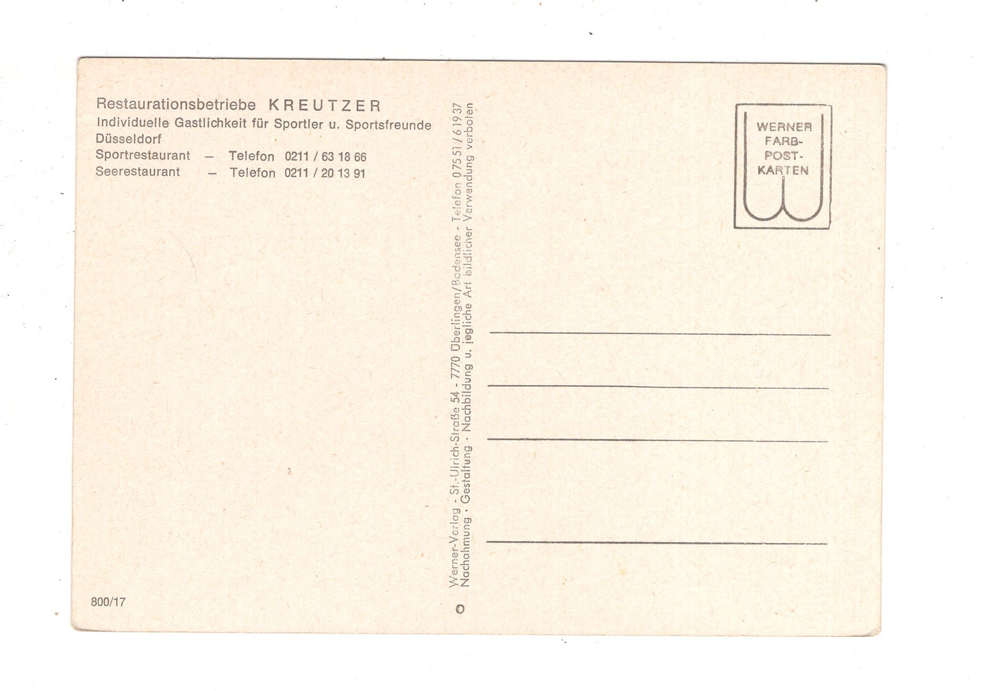 Ansichtskarte Sportzentrum Düsseldorf / Restaurationsbetriebe Kreutzer / J1-53