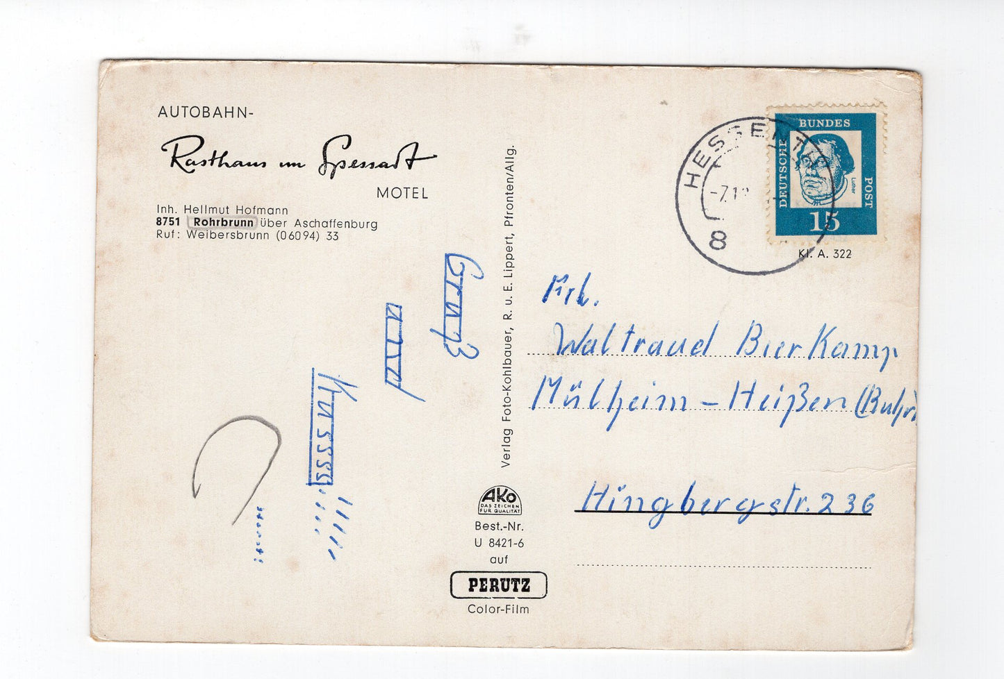 Ansichtskarte Autobahn-Motel Rasthaus im Spessart / Rohrbrunn