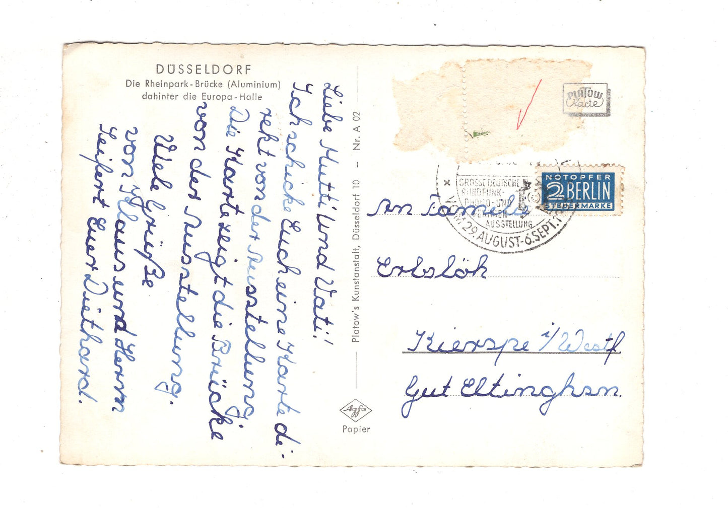 Ansichtskarte Düsseldorf am Rhein / Rheinpark-Brücke / J1-53