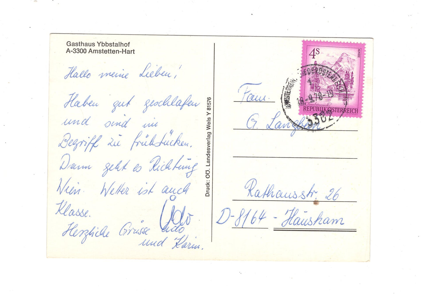 Ansichtskarte Gasthaus Ybbstalhof / Amstetten-Hart / Österreich