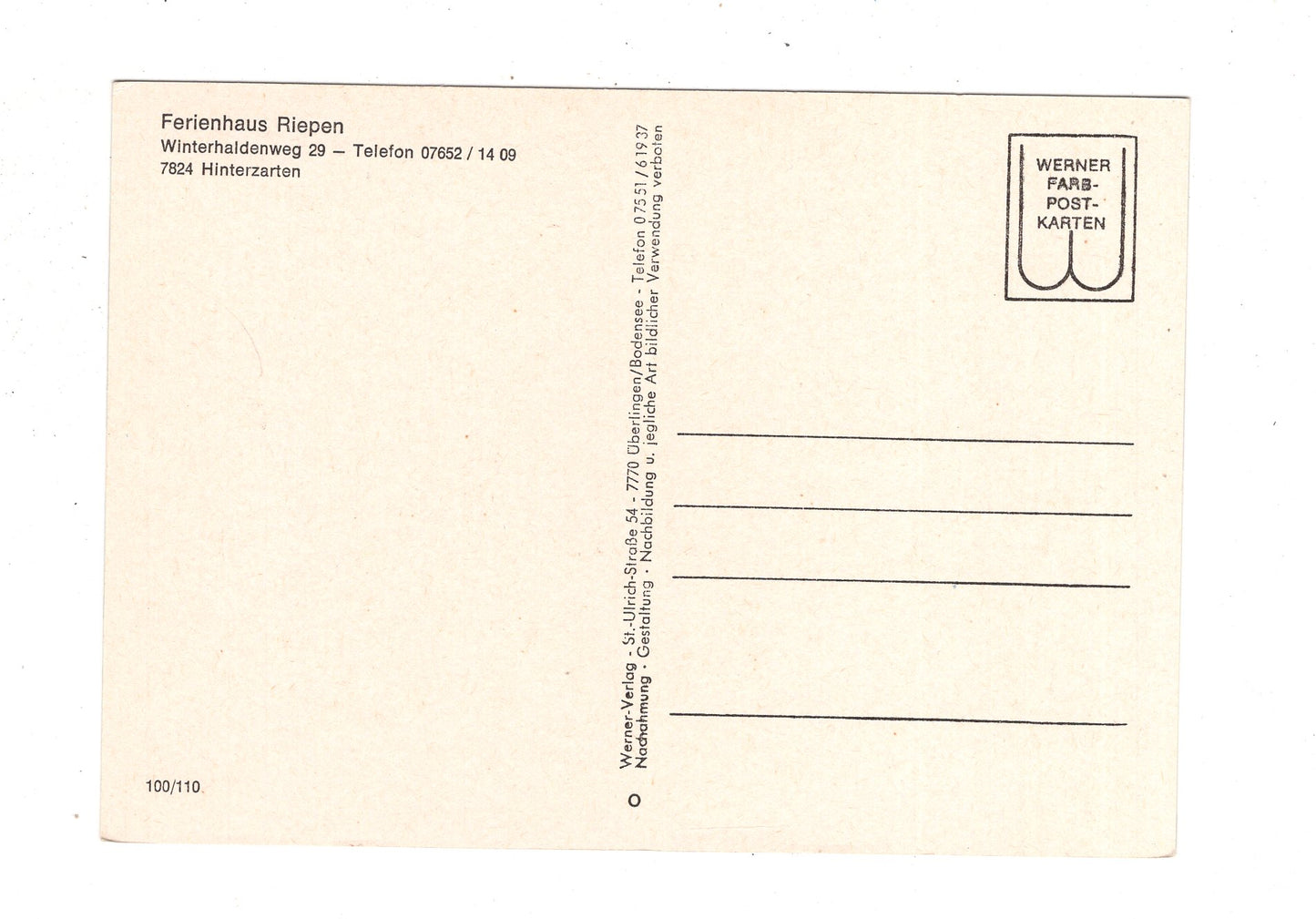 Ansichtskarte Hinterzarten im Schwarzwald / Ferienhaus Riepen / J1-70