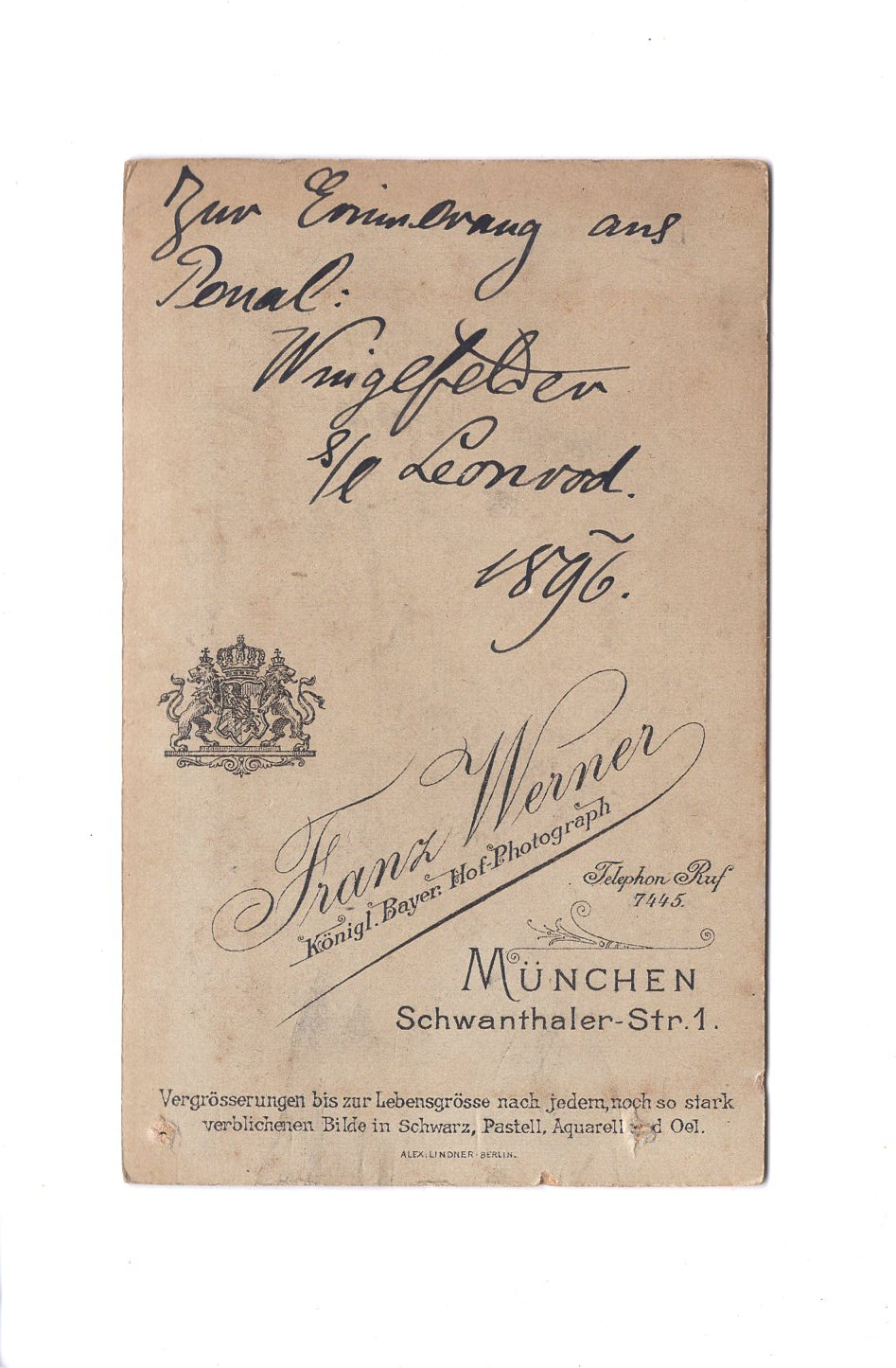 Fotografie Herrenportrait mit Widmung - München 1896