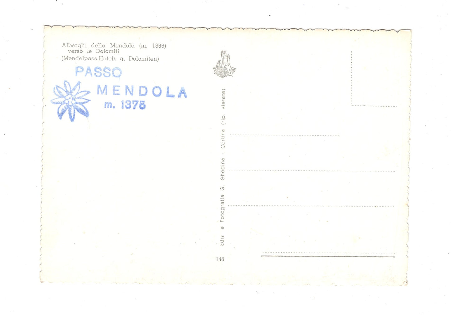 Ansichtskarte Mendelpass-Hotels gegen Dolomiten / Italien