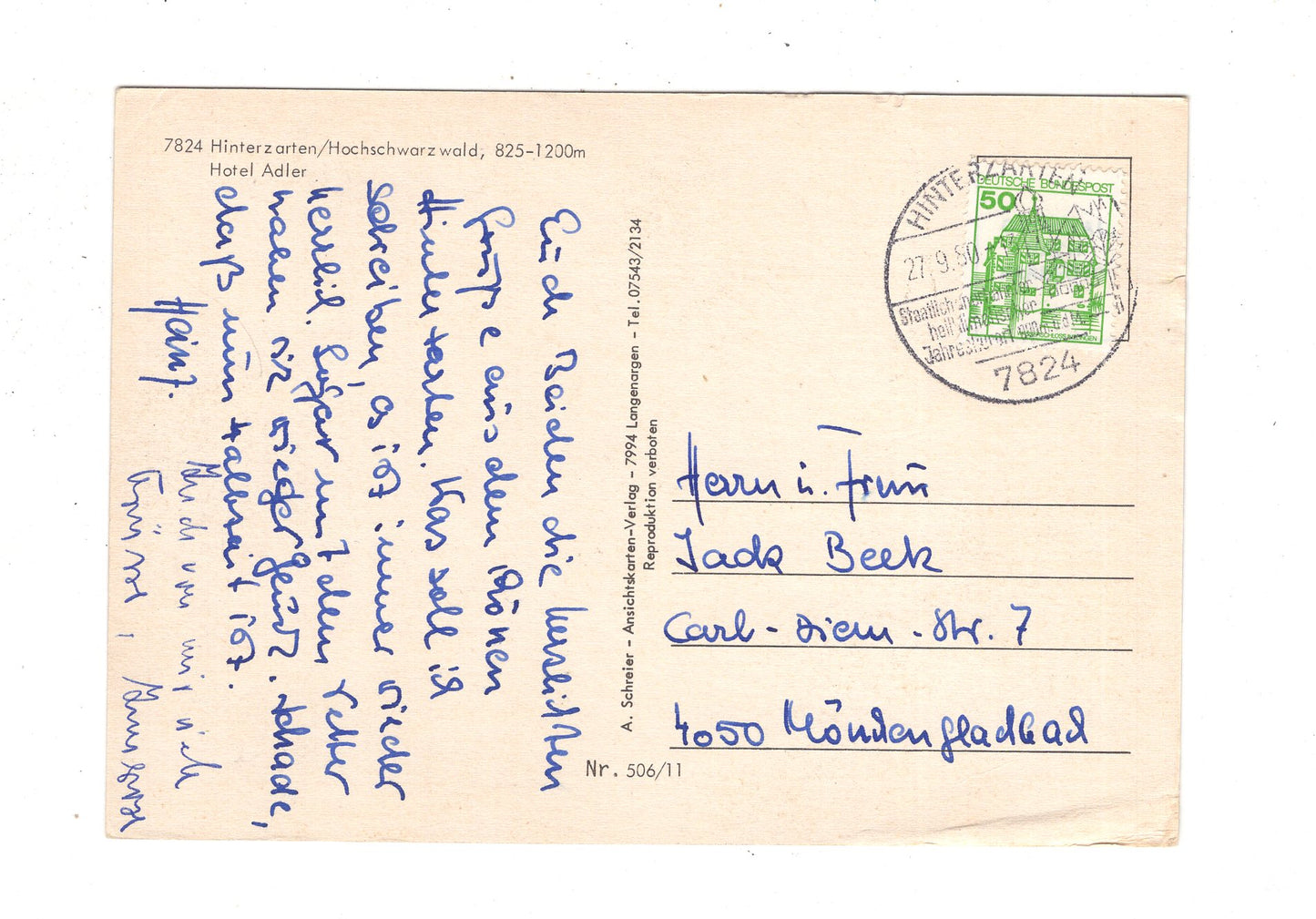 Ansichtskarte Hinterzarten / Hochschwarzwald / Hotel Adler / J1-70