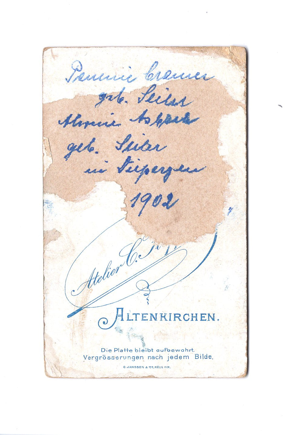Fotografie Niedliche kleine Mädchen / benannt - Altenkirchen um 1900