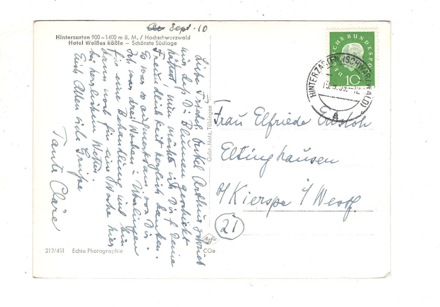 Ansichtskarte Hinterzarten / Hochschwarzwald / Hotel Weißes Rössle / J1-70