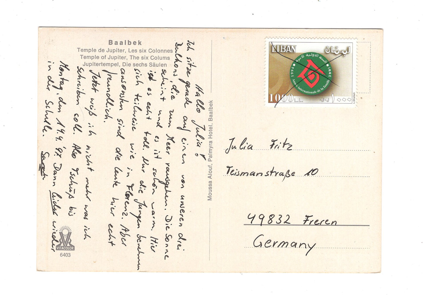 Ansichtskarte Baalbek / Jupitertempel / Libanon