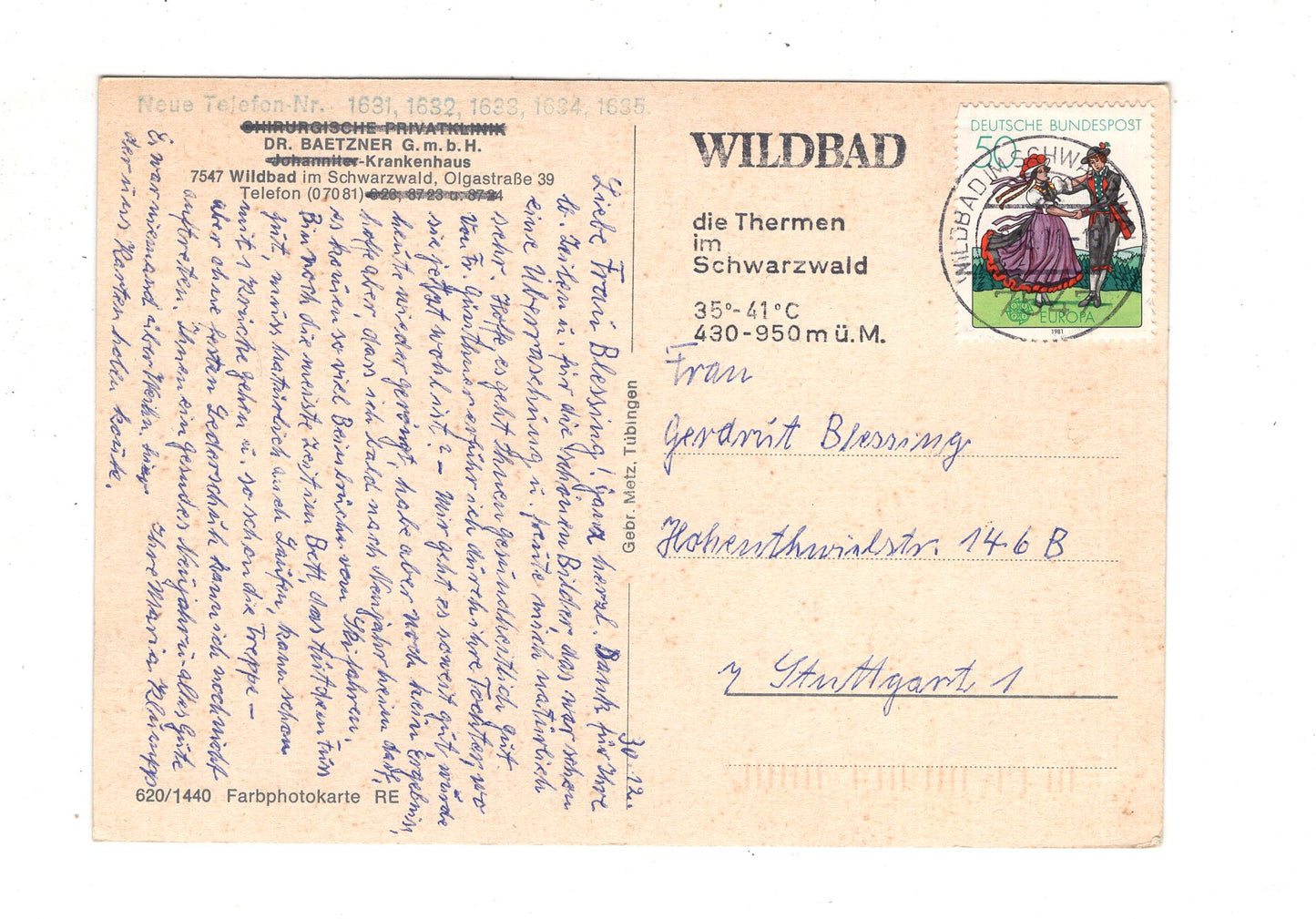 Ansichtskarte Wildbad im Schwarzwald / Dr. Baetzner Krankenhaus / J1-70