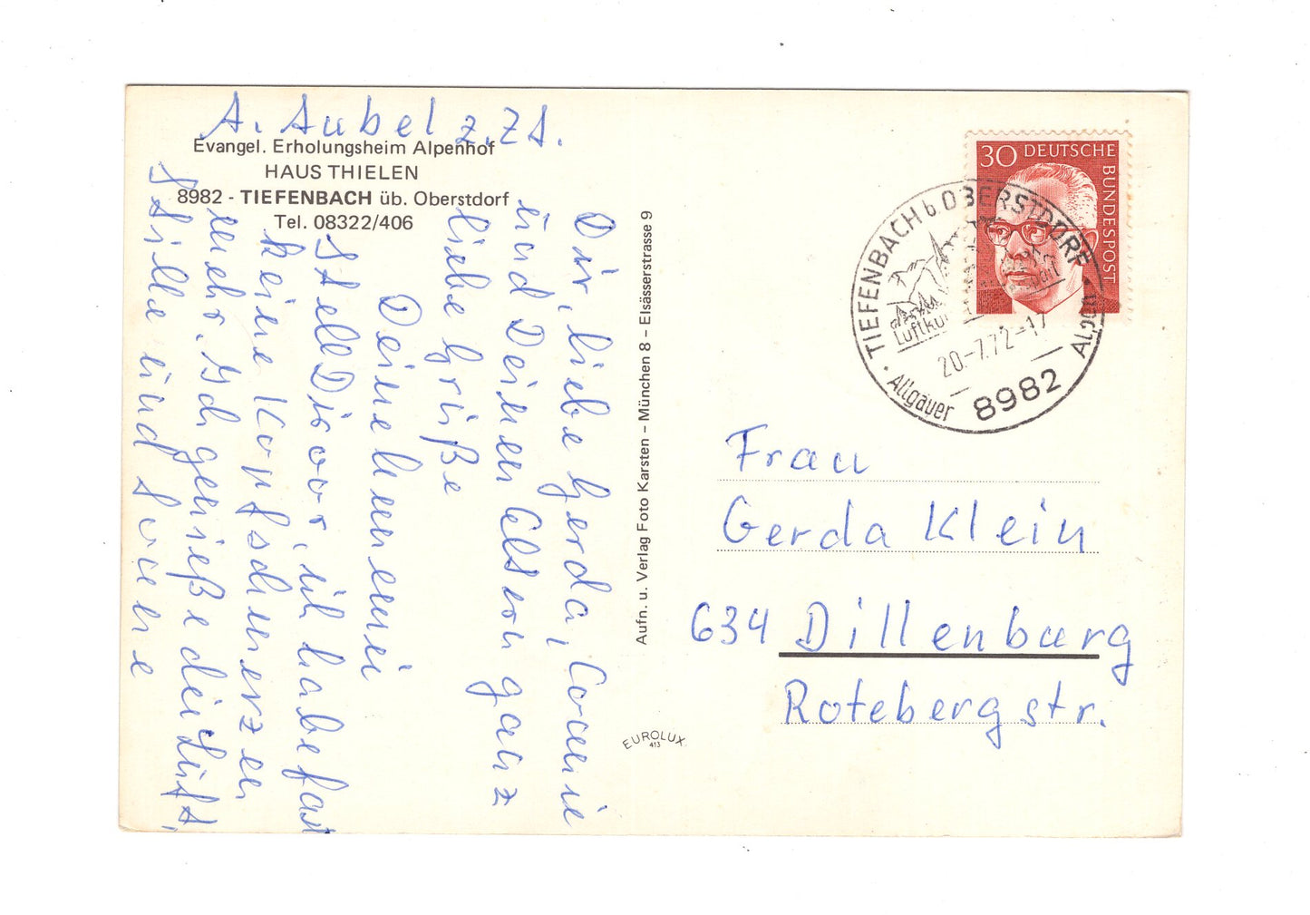 Ansichtskarte Ev. Erholungsheim Alpenhof / Haus Thielen / Tiefenbach