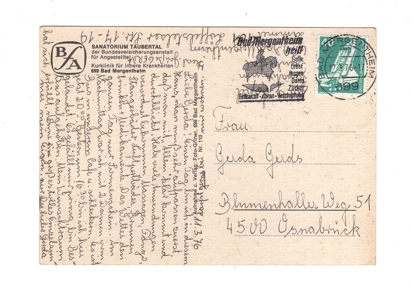 Ansichtskarte Bad Mergentheim / Sanatorium Taubertal