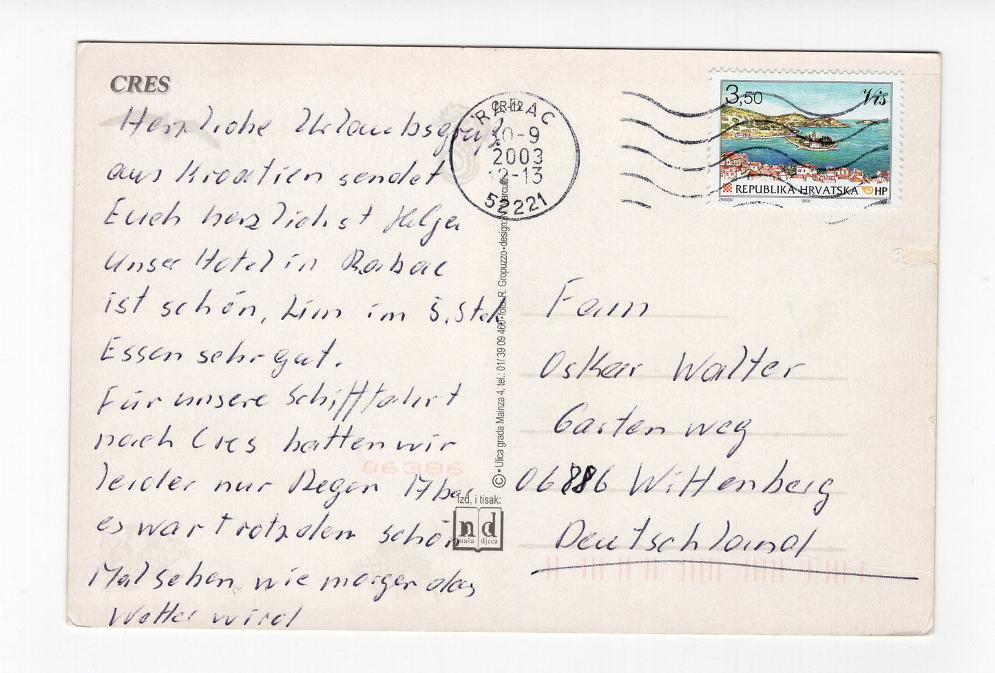 Ansichtskarte Cres / Valun / Lubenice / Kroatien