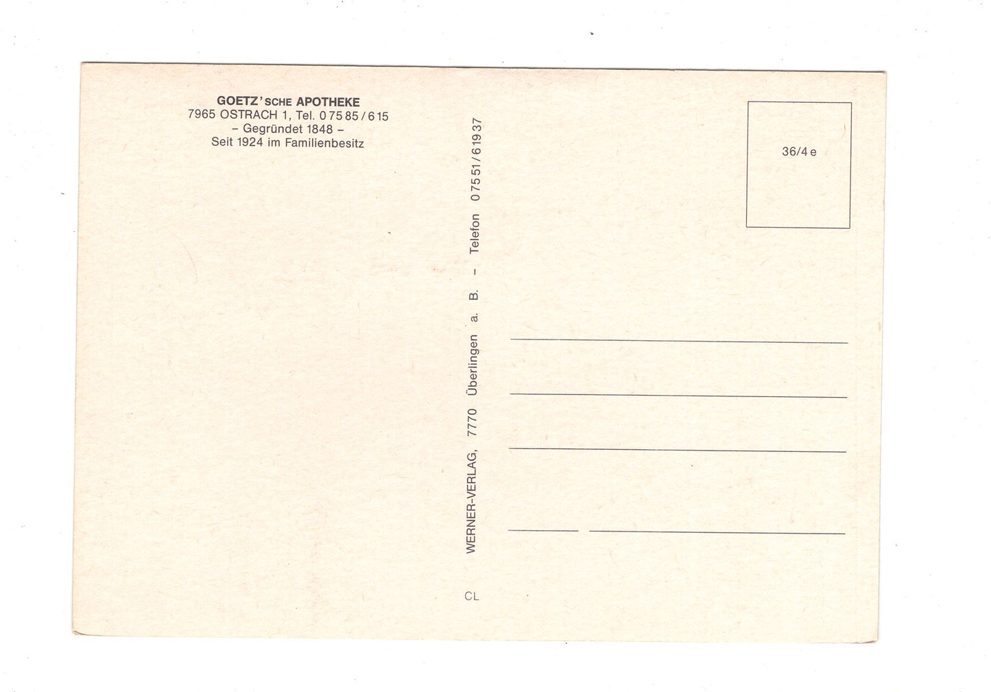 Ansichtskarte Goetz`sche Apotheke / Ostrach 1 / H1-60