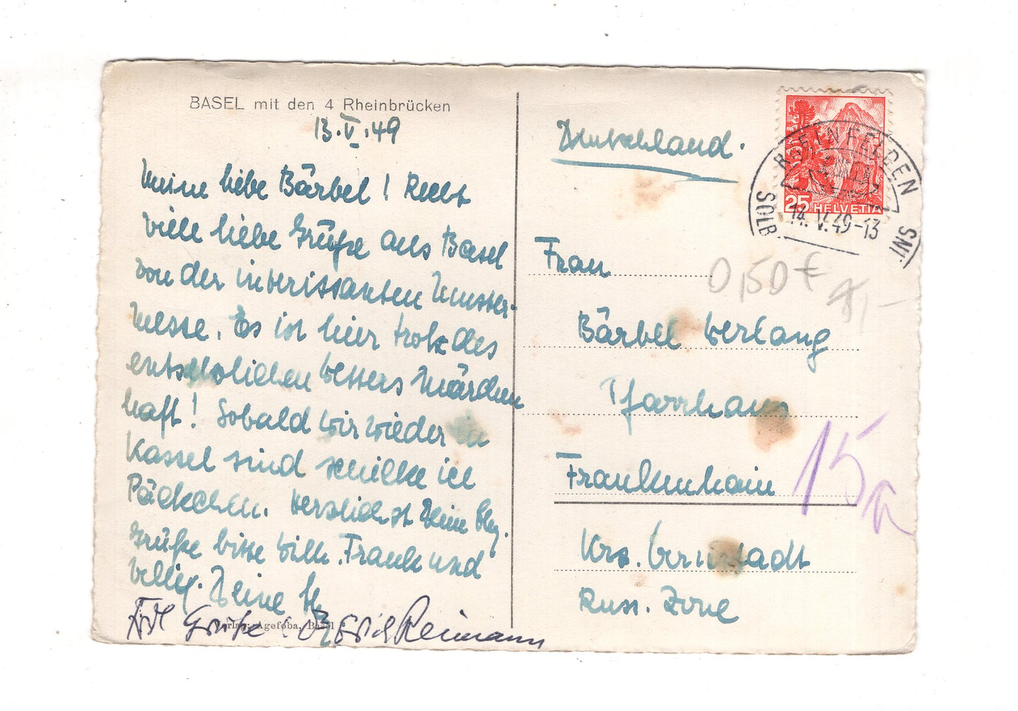 Ansichtskarte Basel mit den 4 Rheinbrücken/ Schweiz