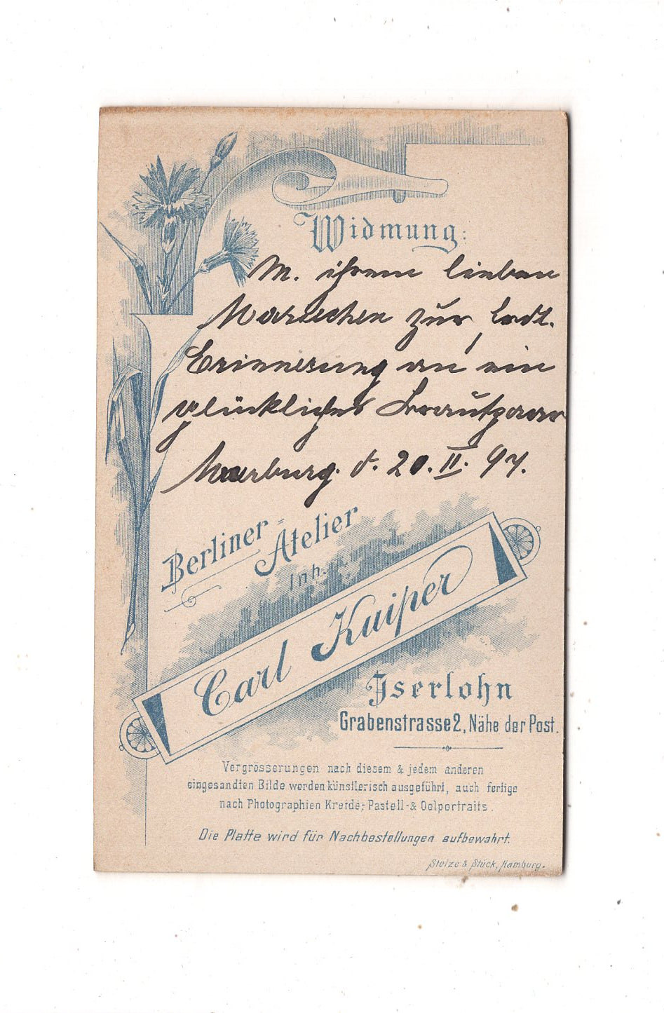 Fotografie Feines Paar mit Widmung - Iserlohn 1897