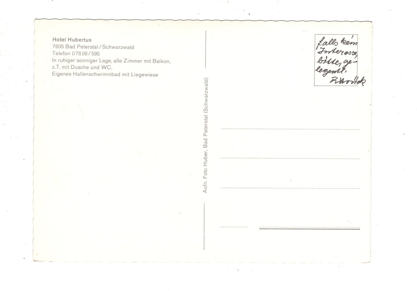 Ansichtskarte Bad Peterstal / Schwarzwald / Hotel Hubertus / K1-47