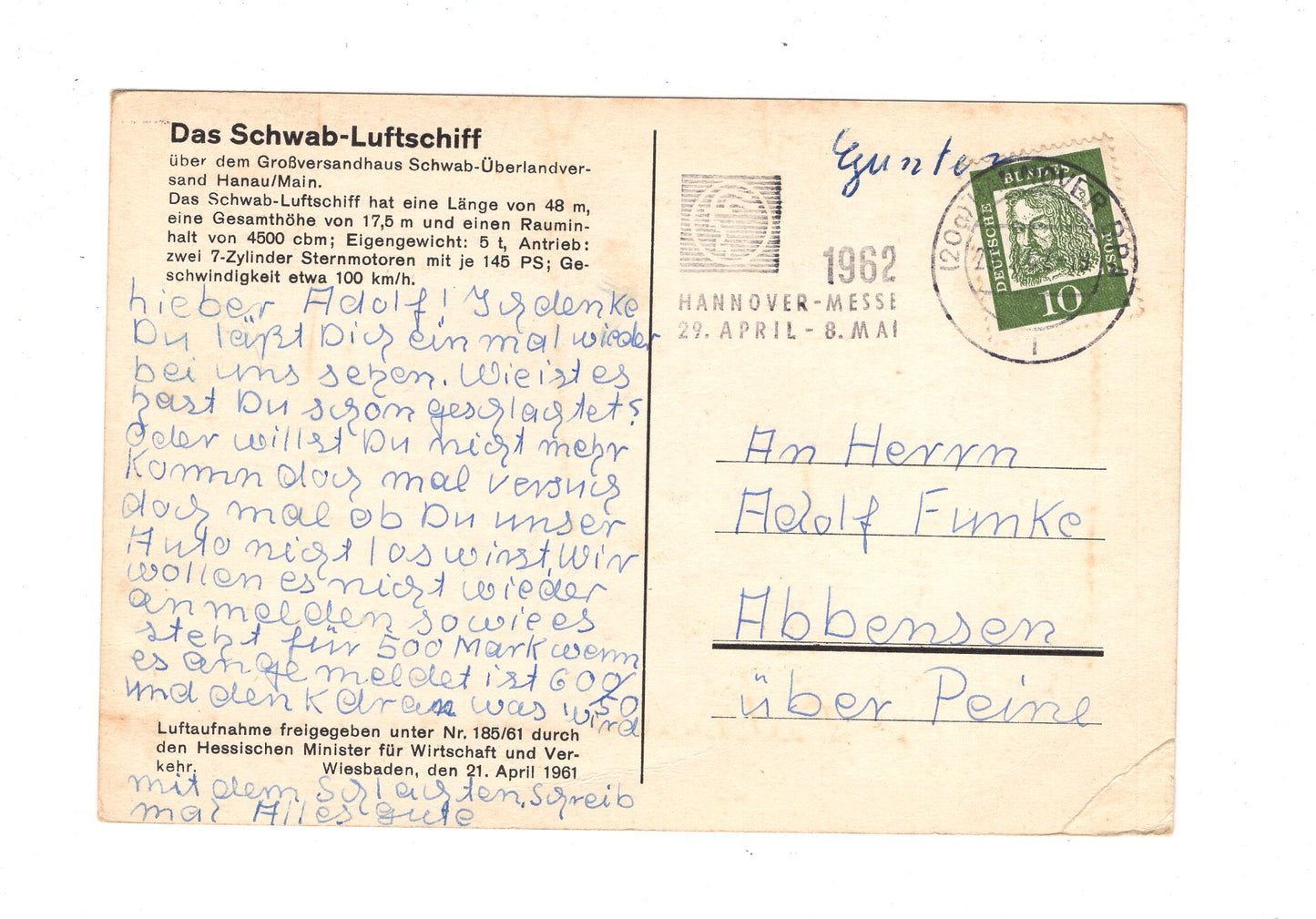 Ansichtskarte Hanau am Main / Versandhaus Schwab / Schwab-Luftschiff / I1-59