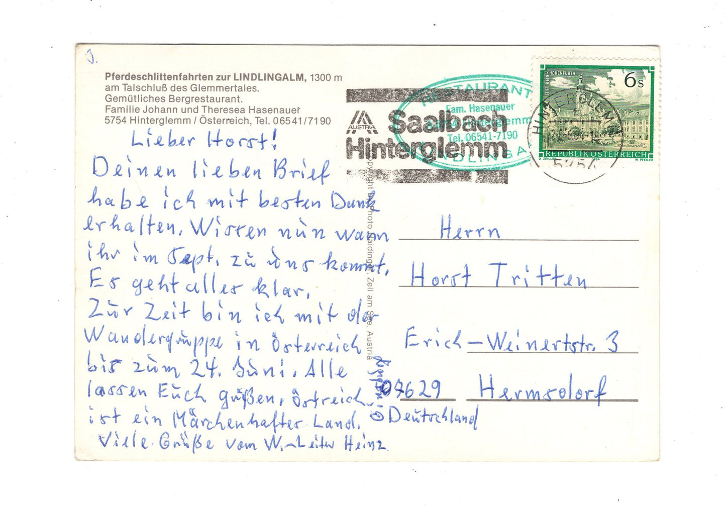 Ansichtskarte Lindling Alm / Hinterglemm / Salzburger Land / Österreich