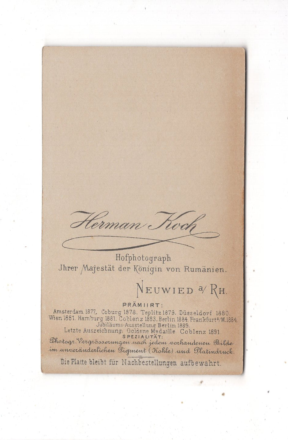 Fotografie Damenportrait - Neuwied am Rhein 1890er