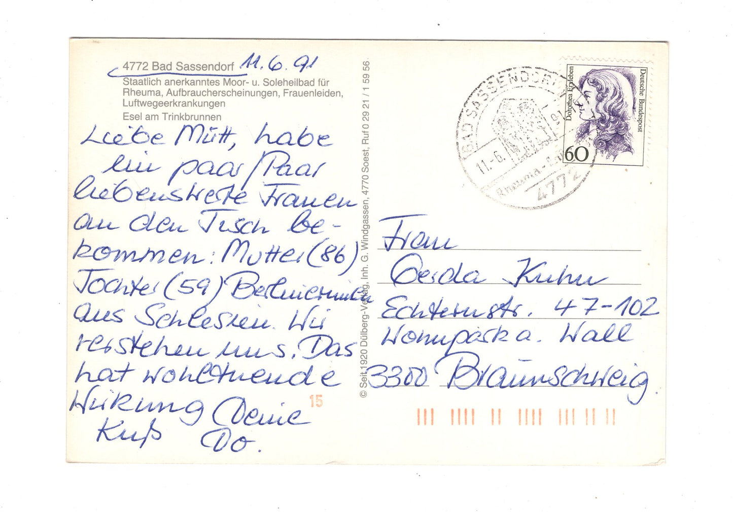 Ansichtskarte Bad Sassendorf / Esel am Trinkbrunnen
