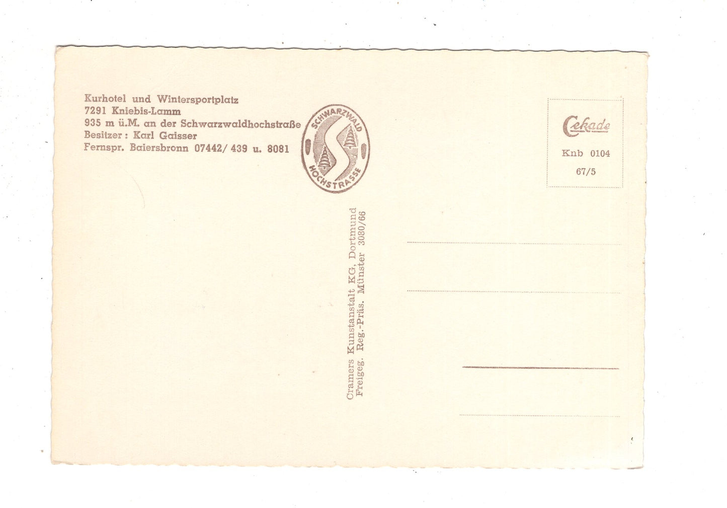 Ansichtskarte Kurhotel Kniebis-Lamm an der Schwarzwaldhochstraße / K1-48