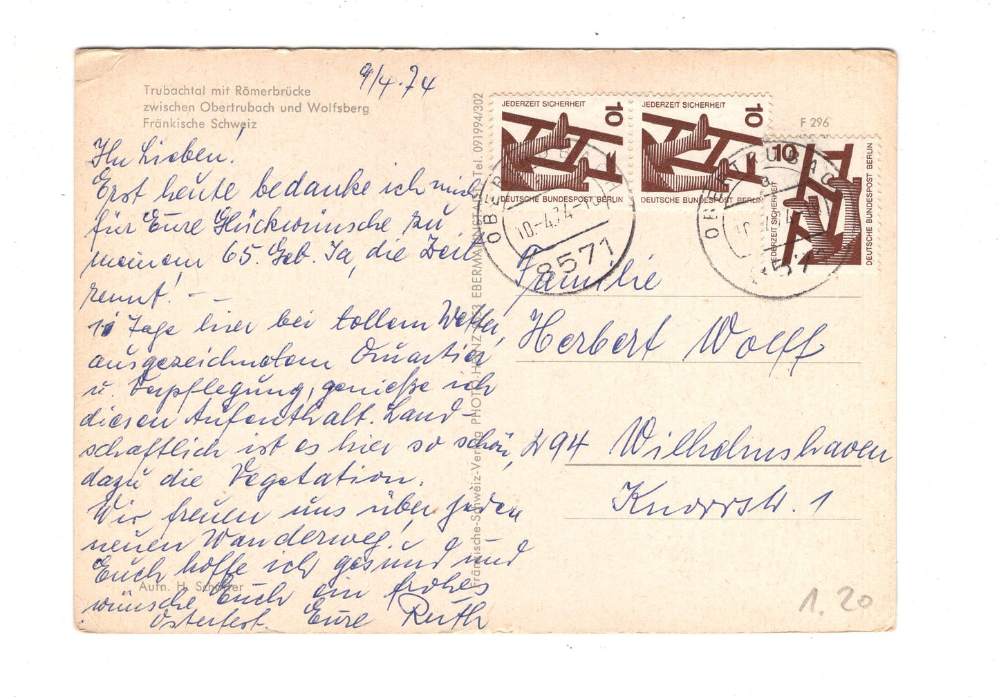 Ansichtskarte Trubachtal mit Römerbrücke zwischen Obertrubach & Wolfsberg / H1-61