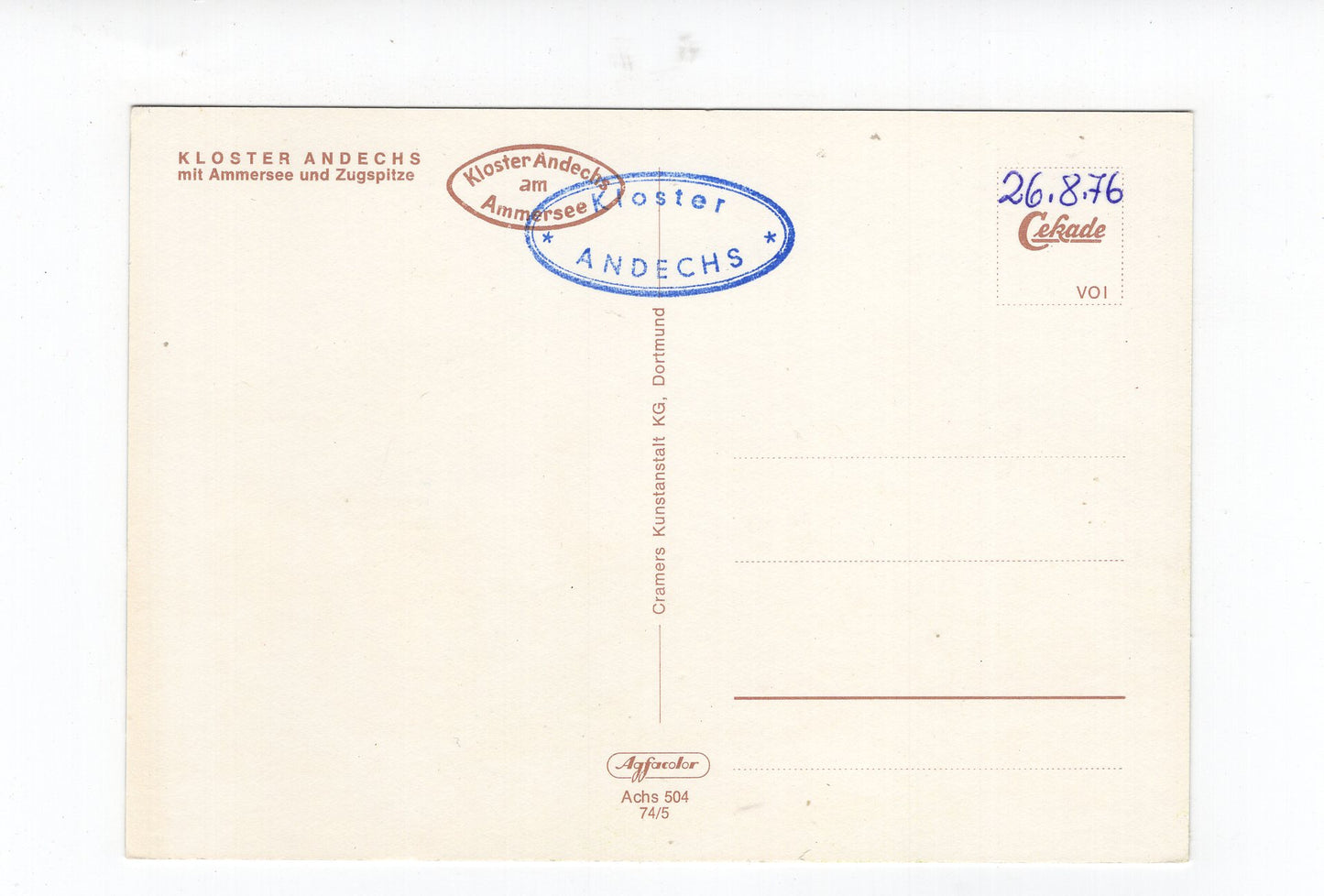 Ansichtskarte Kloster Andechs mit Ammersee und Zugspitze