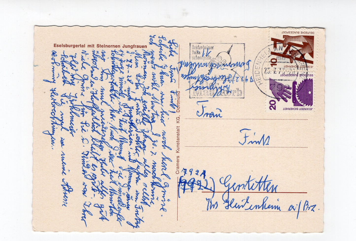 Ansichtskarte Eselsburgtal mit Steinernen Jungfrauen