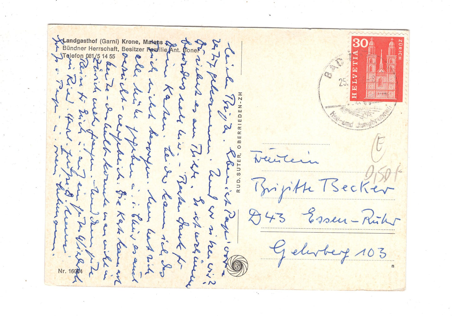 Ansichtskarte Landgasthof Krone / Malans / Schweiz