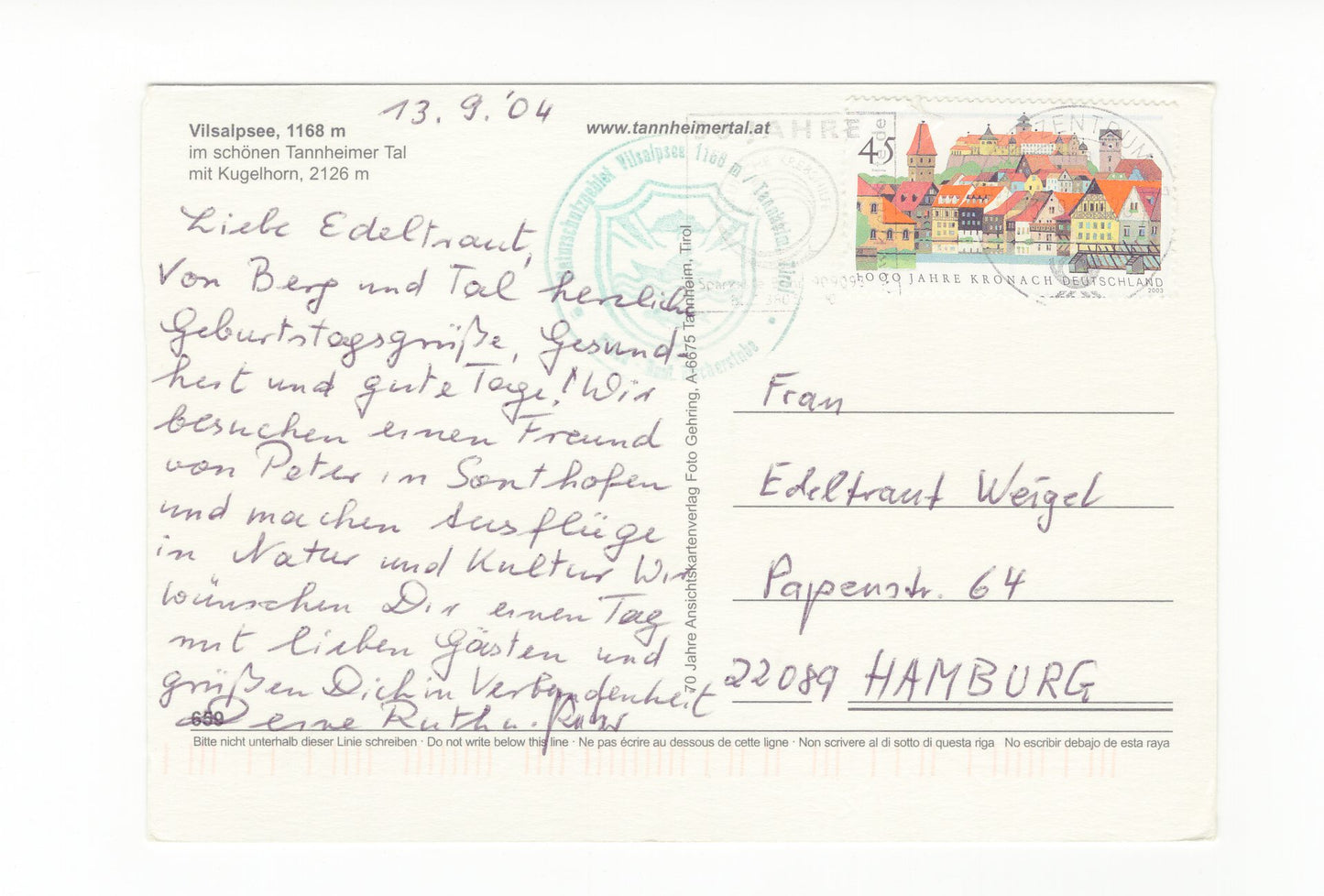 Ansichtskarte Vilsalpsee / Tannheimer Tal / Österreich