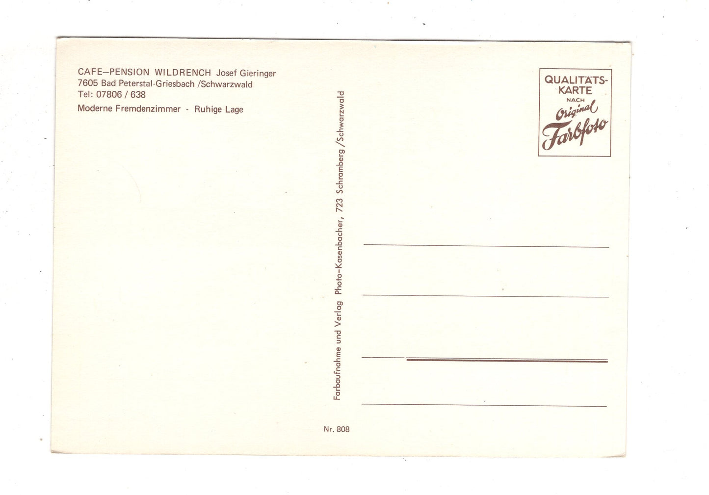 Ansichtskarte Café-Pension Wildrench / Bad Peterstal-Griesbach / Schwarzwald / K1-49