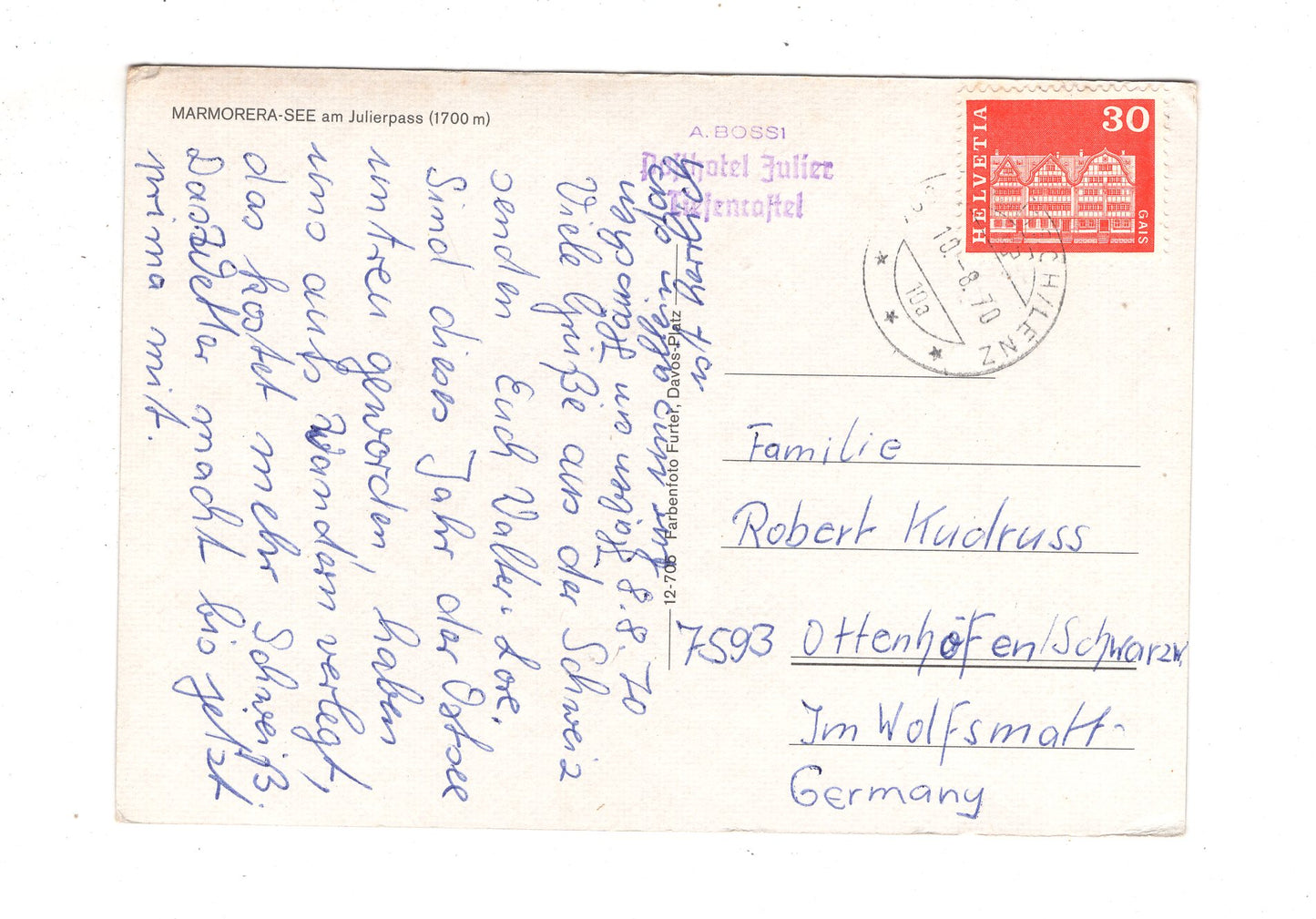 Ansichtskarte Marmorera-See am Julierpass / Schweiz