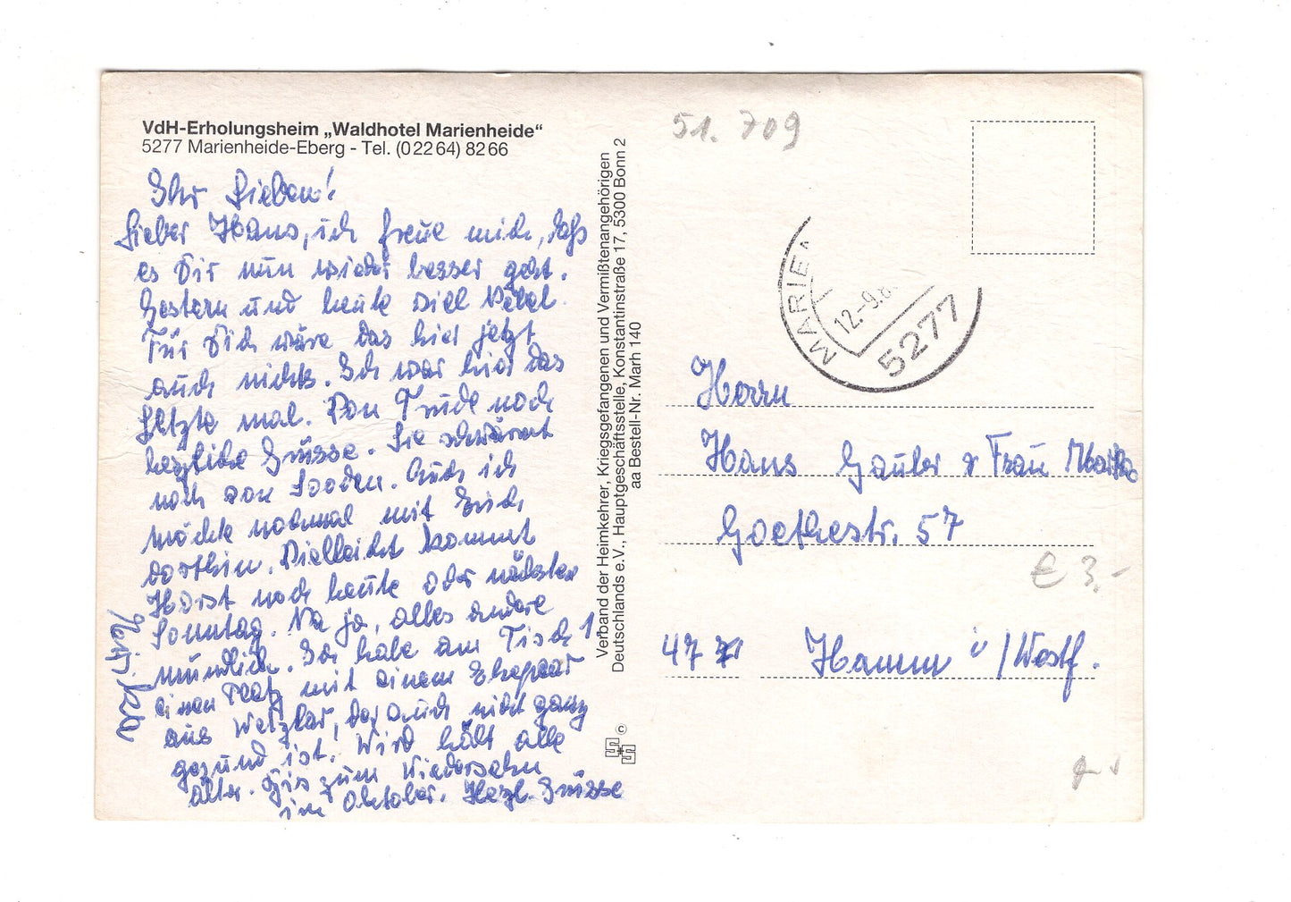 Ansichtskarte VdH-Erholungsheim Waldhotel Marienheide / H1-62