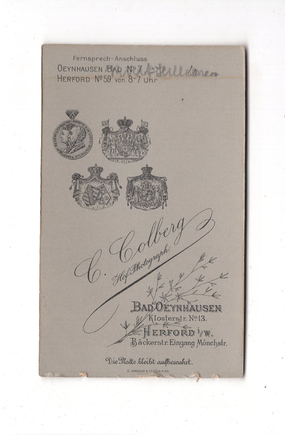 Fotografie Niedlicher kleiner Junge - Bad Oeynhausen / Herford 1898 / CDV M1-15