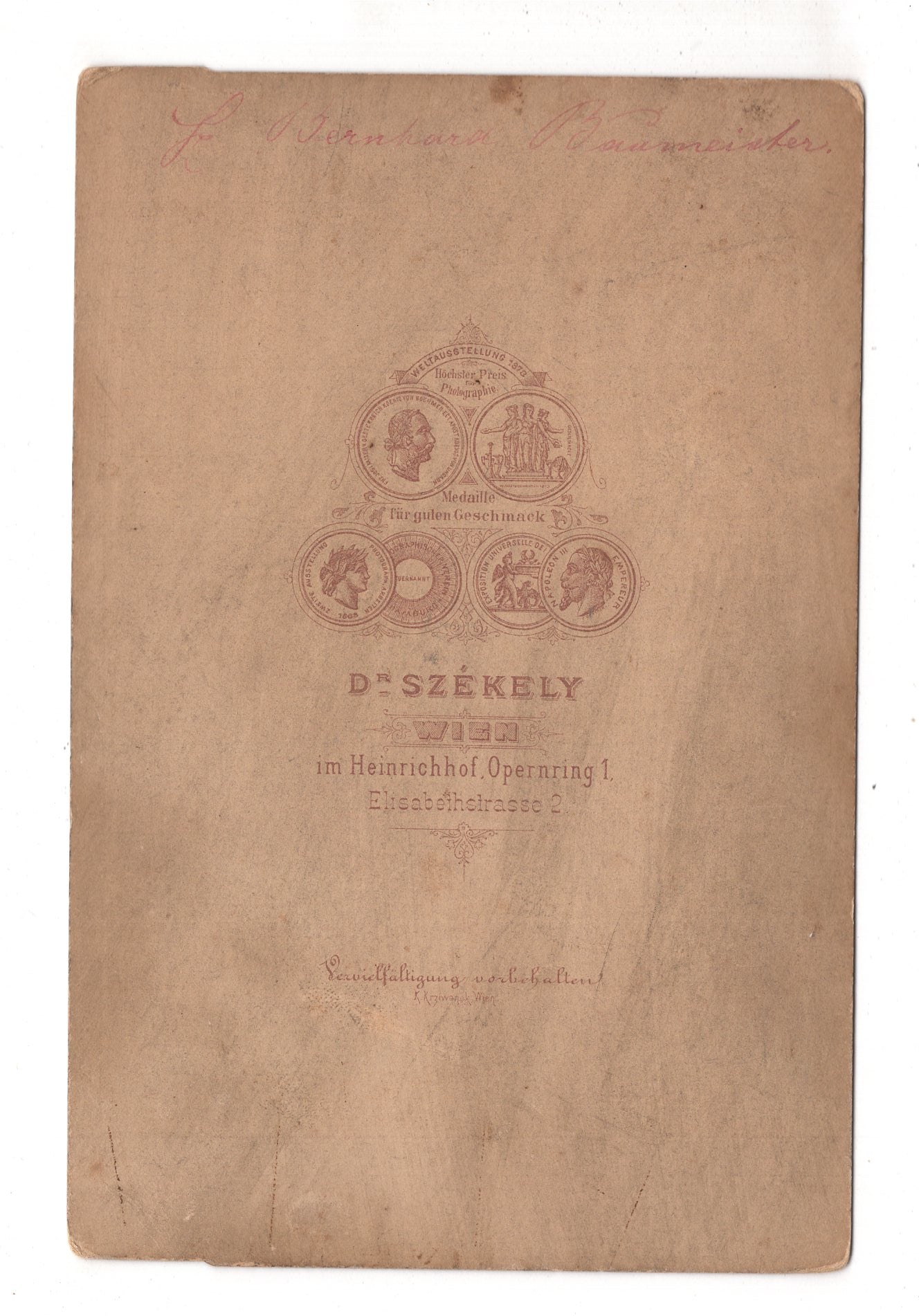 Fotografie Baumeister Fr. Bernhard - Wien 1870er / CAB X-19