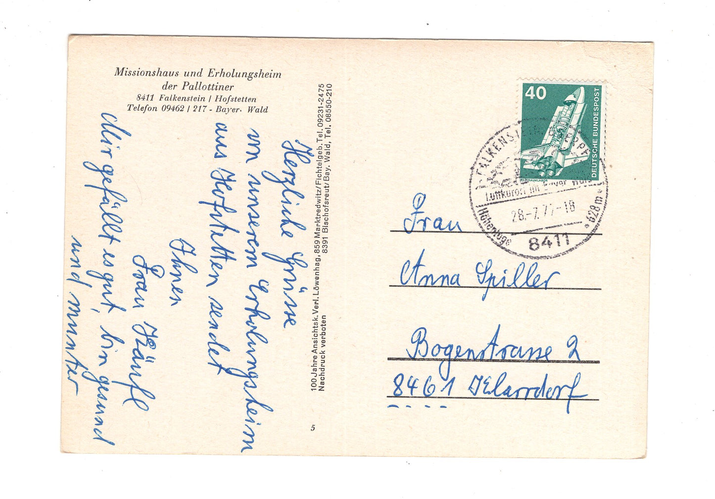 Ansichtskarte Missionshaus und Erholungsheim der Pallottiner / Falkenstein / Hofstetten