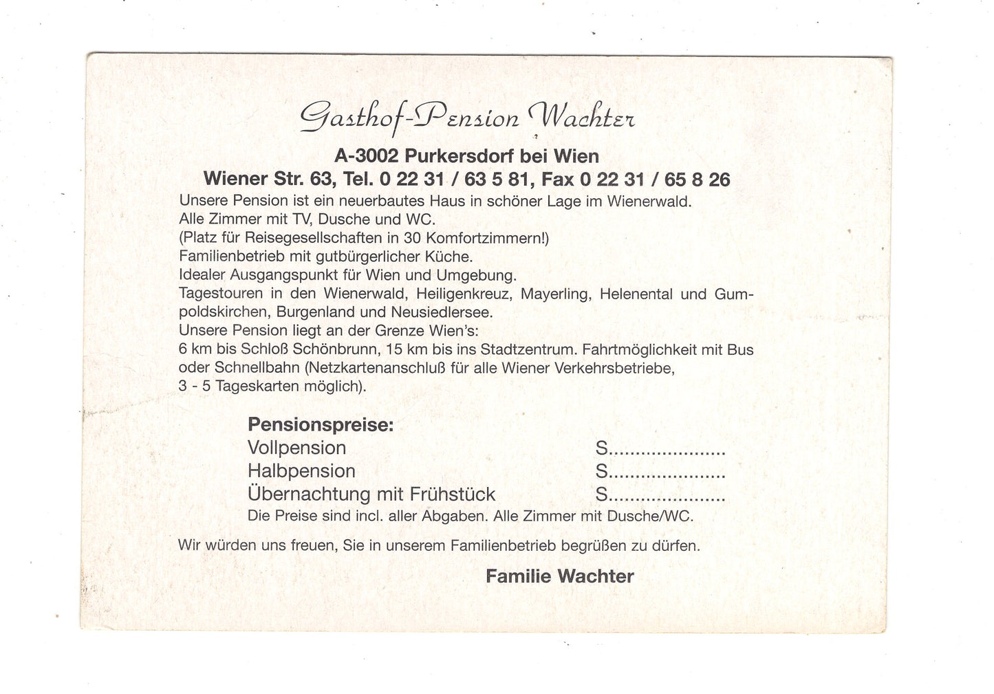 Ansichtskarte Gasthof-Pension Wachter / Purkersdorf bei Wien / Österreich