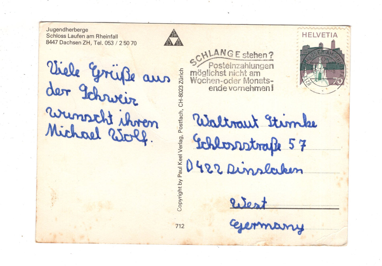 Ansichtskarte Jugendherberge Schloss Laufen am Rheinfall / Schweiz