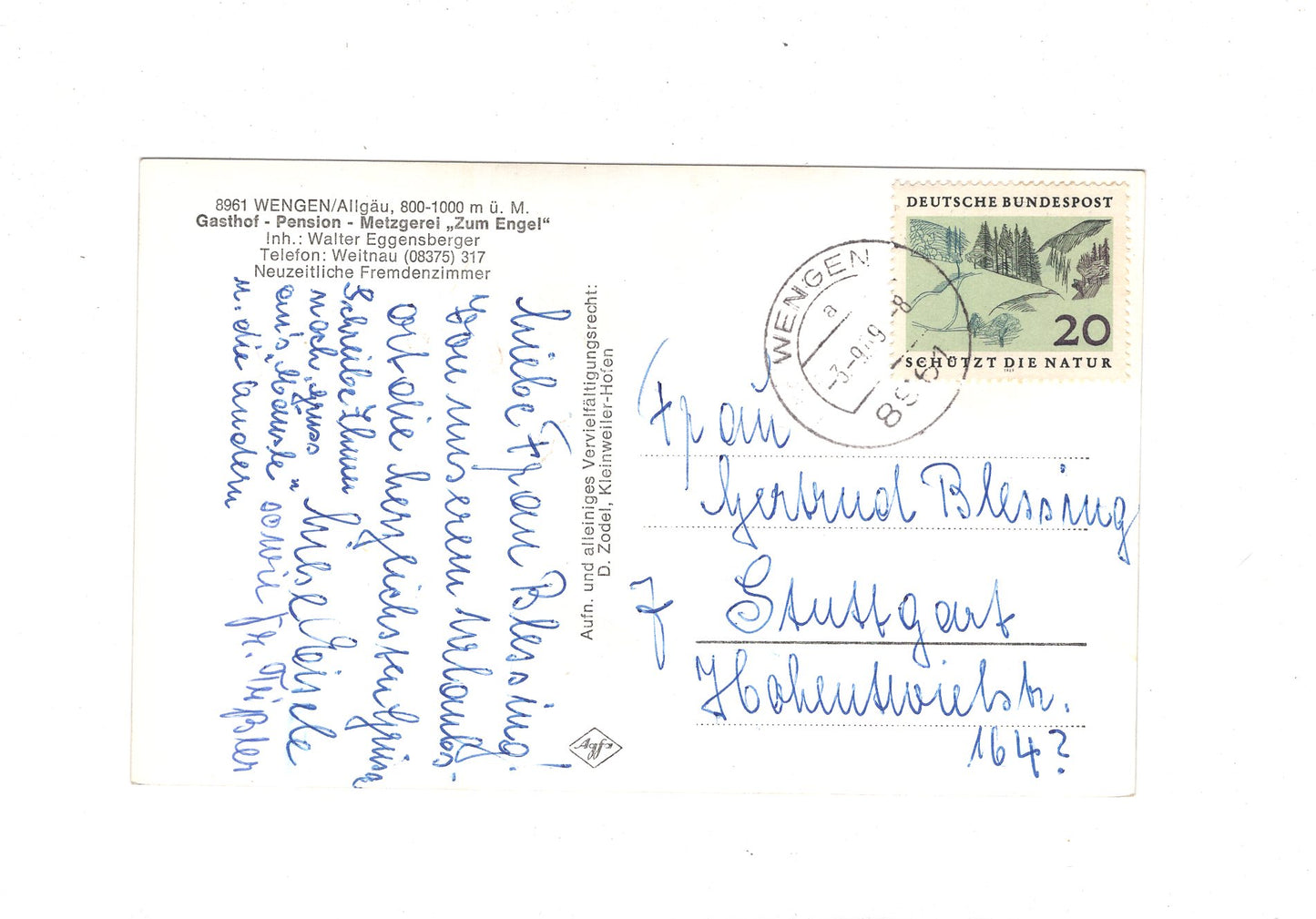 Ansichtskarte Gasthof Pension Zum Engel - Wengen / Allgäu / I1-62