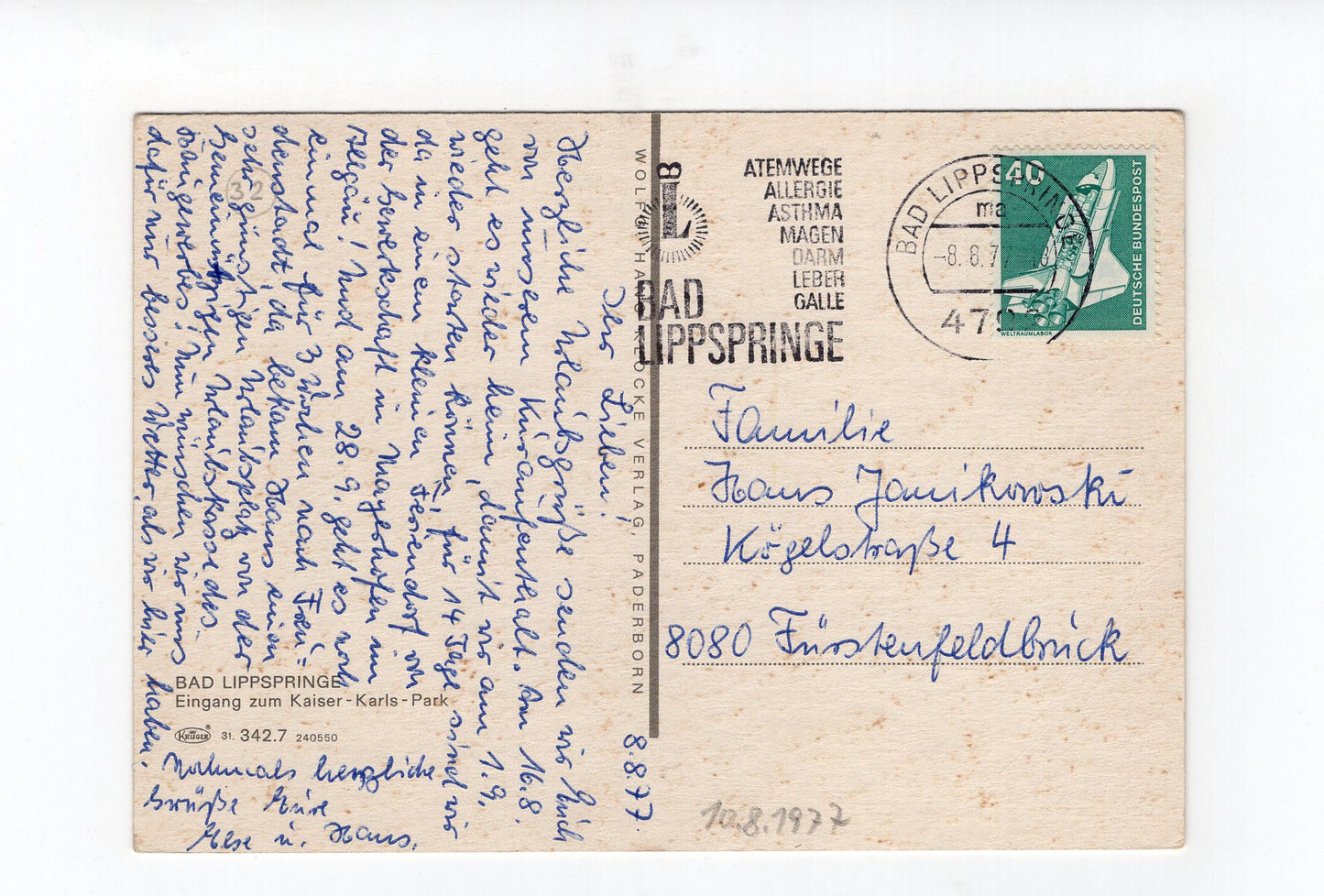 Ansichtskarte Bad Lippspringe / Eingang zum Kaiser-Karls-Park